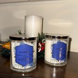 Bath & Body Works Flannel Candle Set - Blue and White